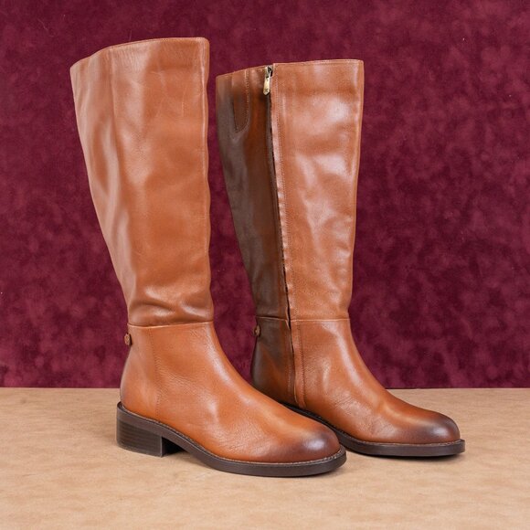 Sam Edelman Women Mable Zip Brown Leather Riding Wide Calf Tall Boots sz 8.5 - Picture 1 of 10